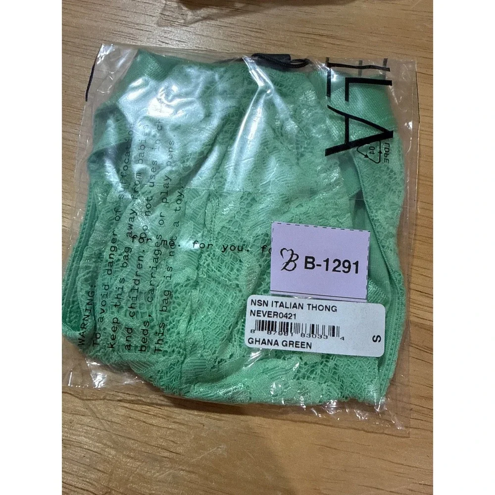 Cosabella Never Say Never Luxury Lace Italian Thong Green Small